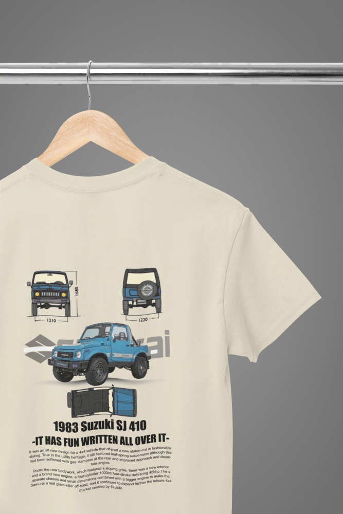 1983 Suzuki SJ410 Information Car T-Shirt - Poster Kingz - S - T-Shirt - Sand