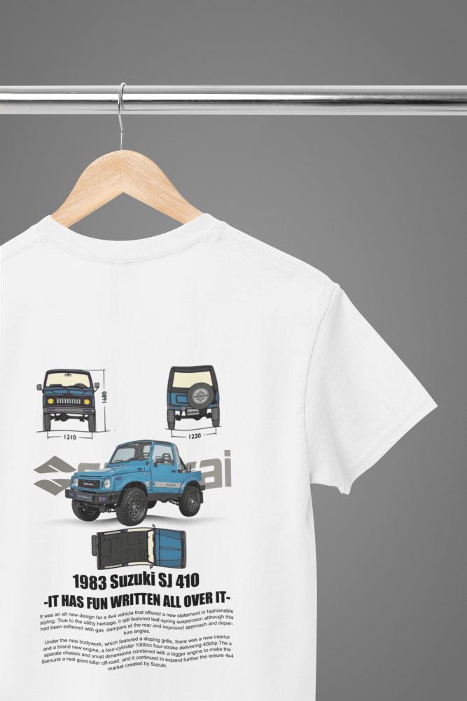 1983 Suzuki SJ410 Information Car T-Shirt - Poster Kingz - S - T-Shirt - White