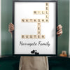 Lifestyle - Personalised Family Name Scrabble Print held up in a bright room