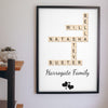 Lifestyle - Personalised Family Name Scrabble Print hanging on a living room wall