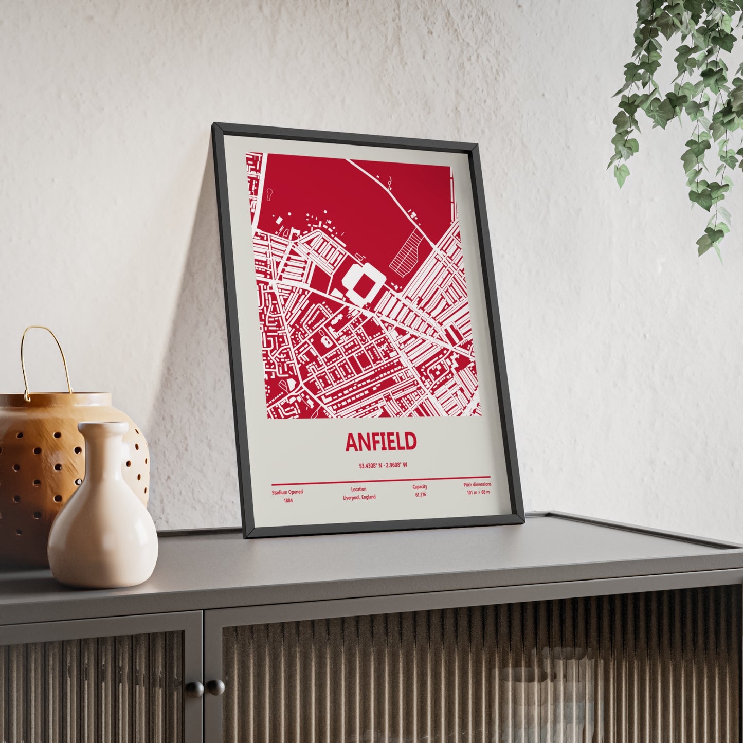 Anfield football ground architectural map poster