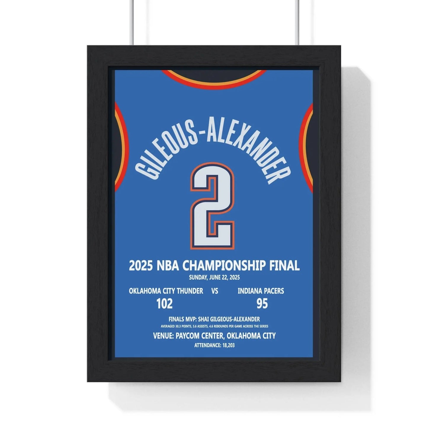 Framed 2025 NBA Championship Final poster Oklahoma City Thunder vs Indiana Pacers poster