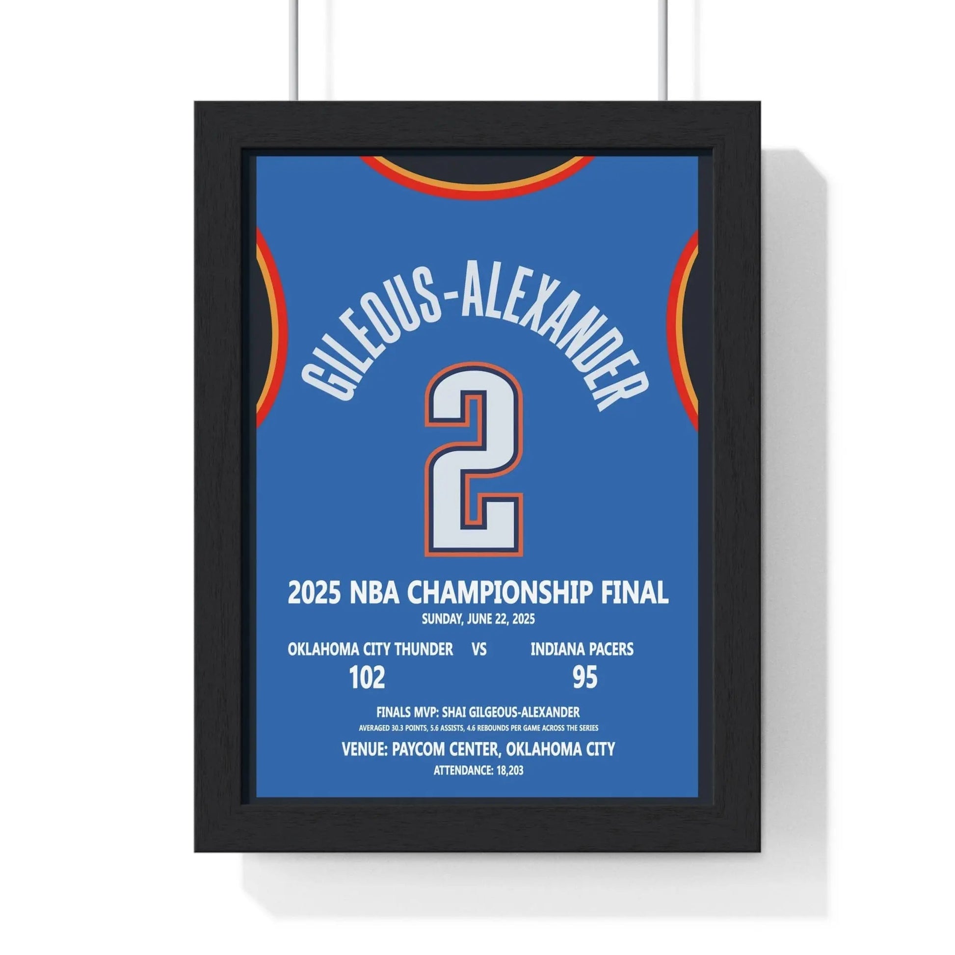 Framed 2025 NBA Championship Final poster Oklahoma City Thunder vs Indiana Pacers poster