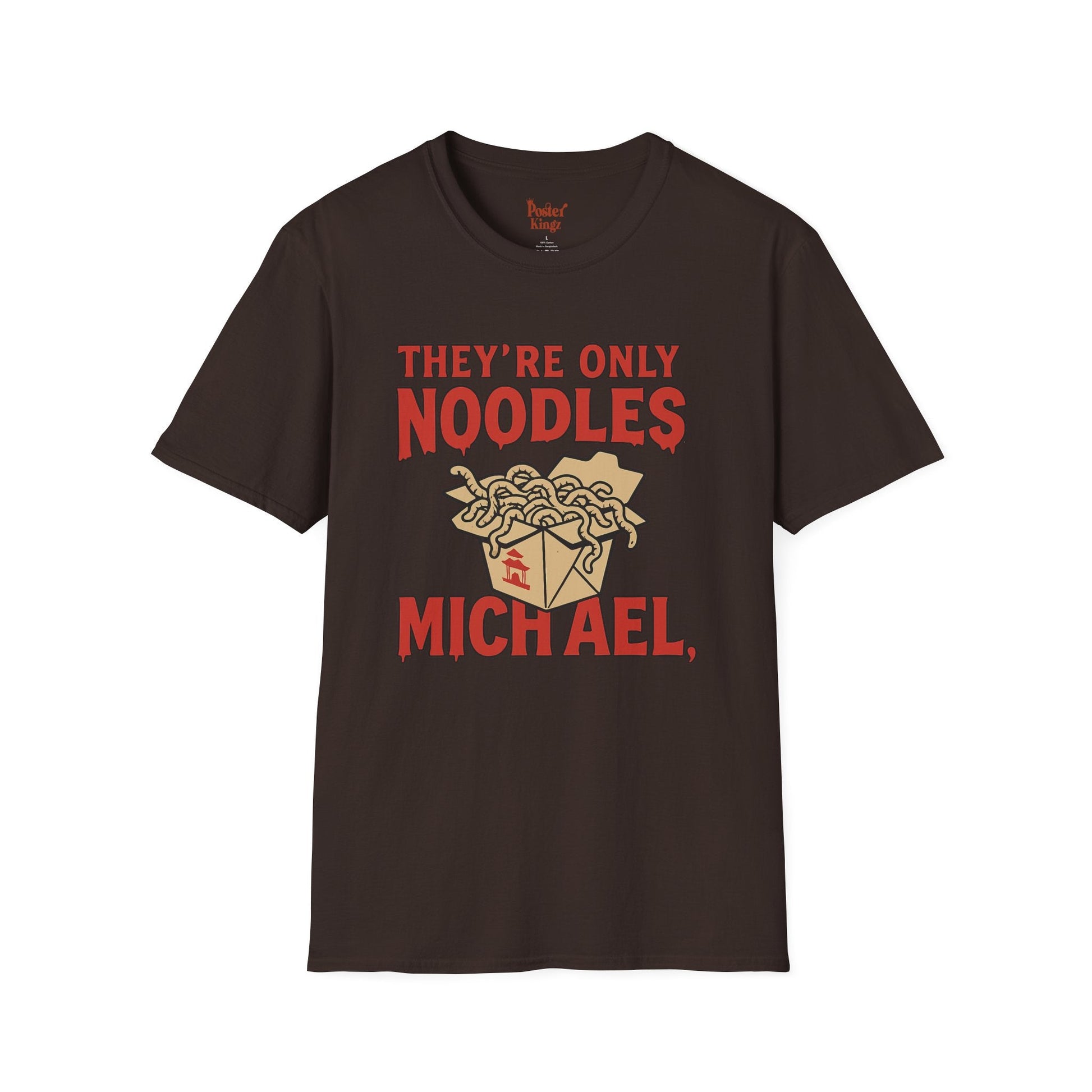 Light Blue t-shirt with They're Only Noodles Michael Horror Movie Parody