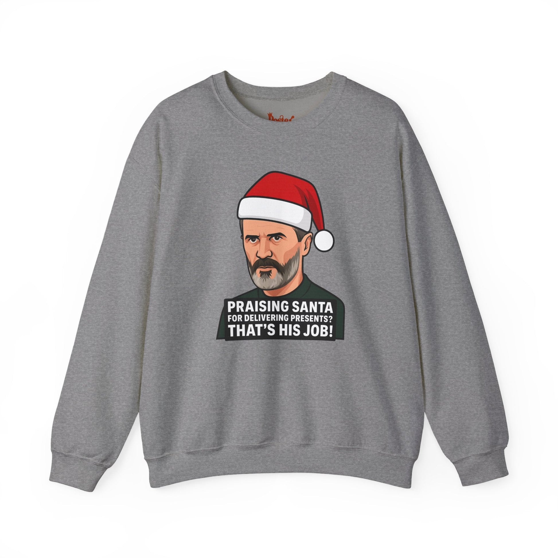 Grey t-shirt with Roy Keane Santa Christmas Sweatshirt Football Parody