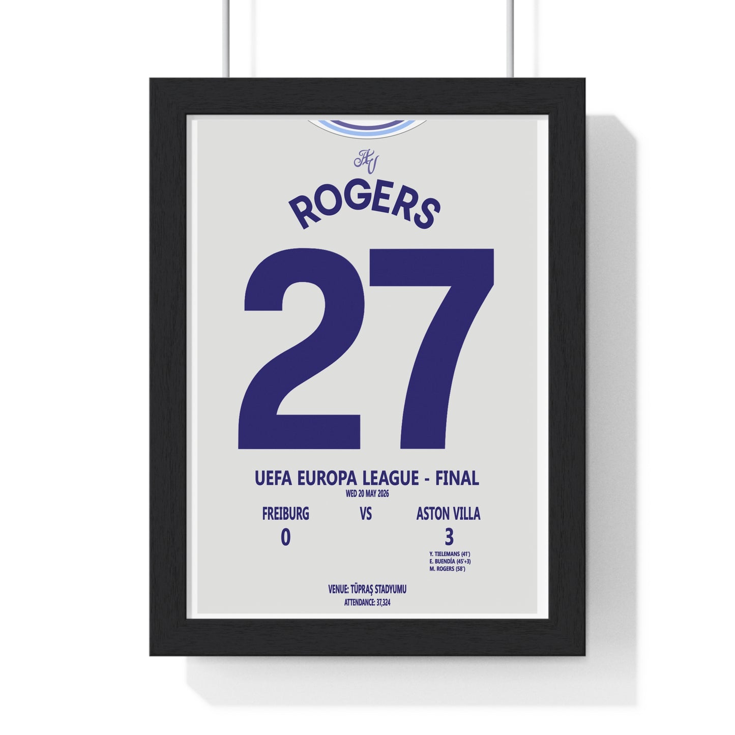 Aston Villa Europa League Final 2026 poster Rogers 27 Freiburg 0-3 Villa print