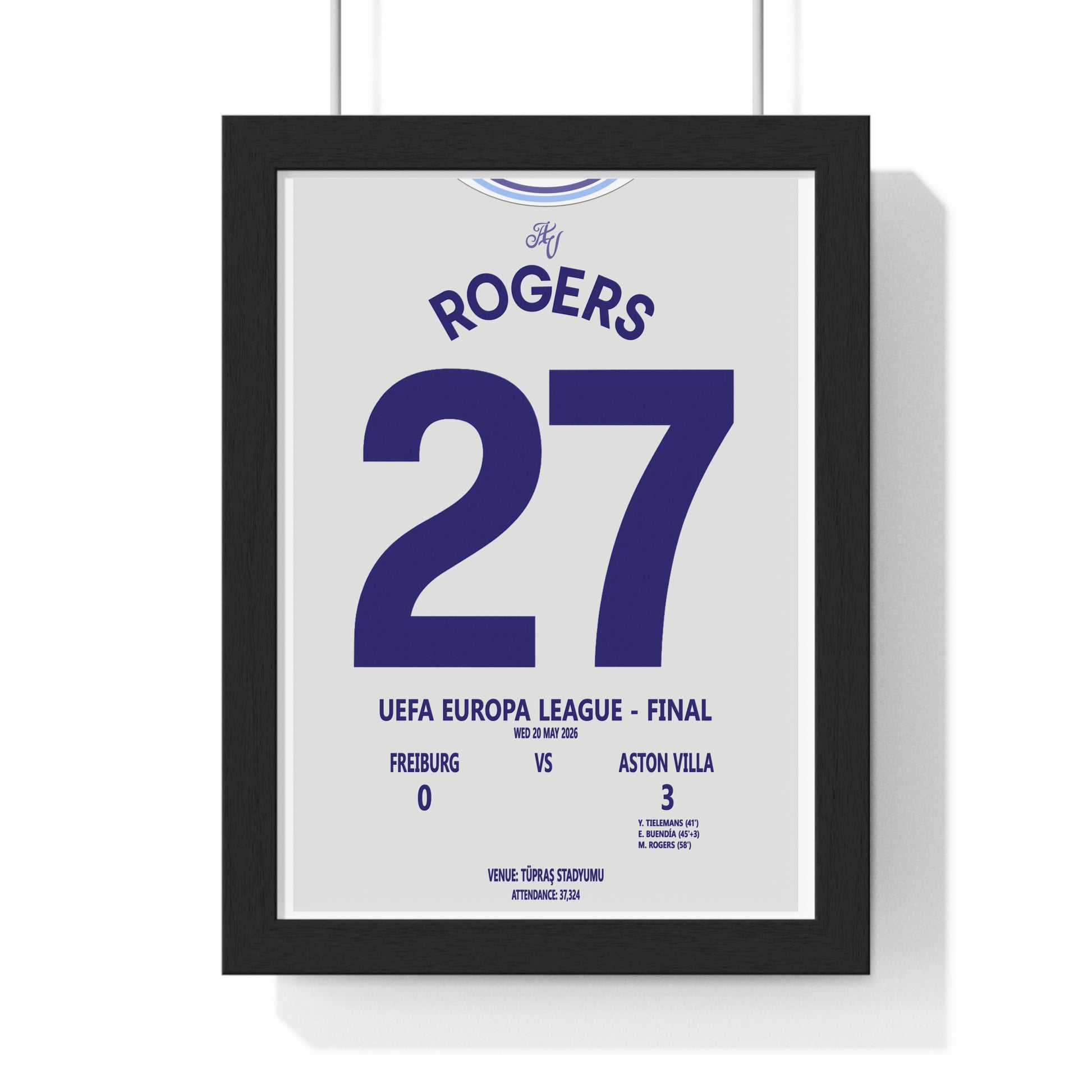 Aston Villa Europa League Final 2026 poster Rogers 27 Freiburg 0-3 Villa print