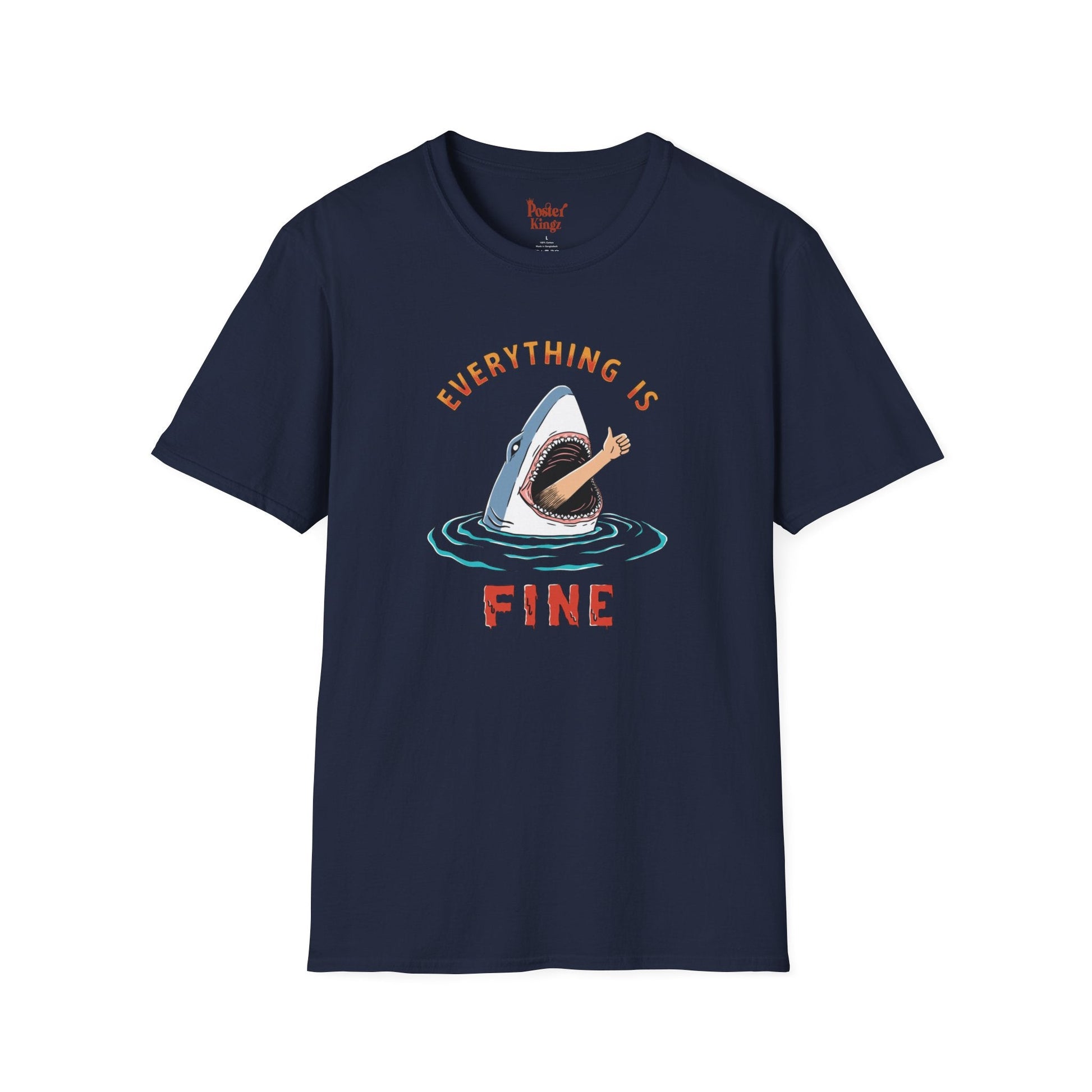 Black t-shirt with Everything Is Fine Dark Humour Shark