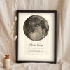 Lifestyle - Personalised New Baby Moon Phase Print leaning in a frame with dried flowers