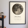 Lifestyle - Personalised New Baby Moon Phase Print hanging on a living room wall