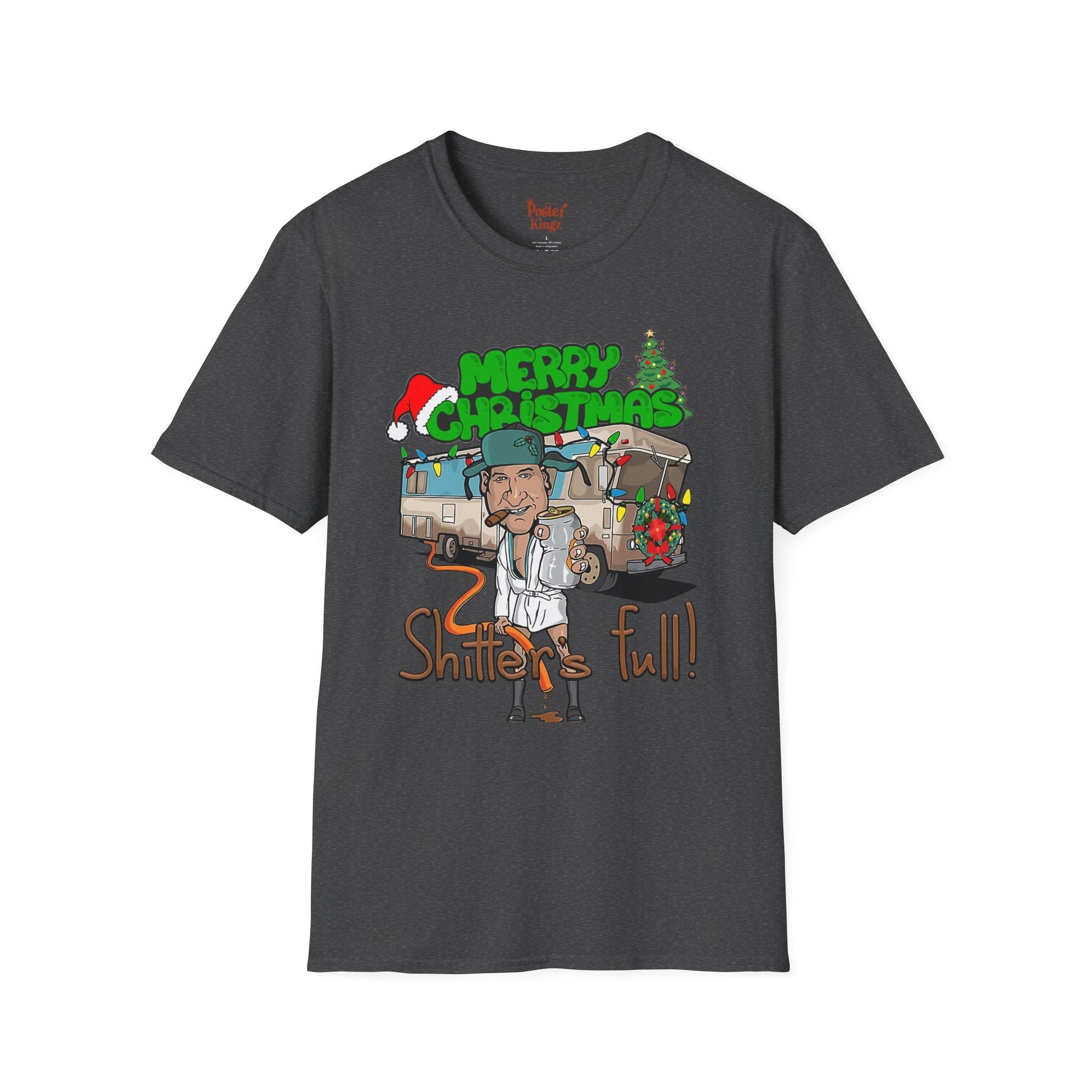 Grey t-shirt with Shitter's Full Christmas Christmas Vacation Parody