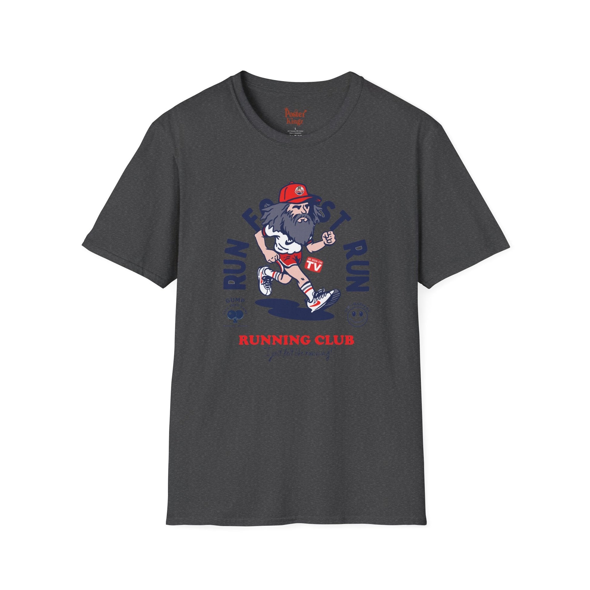Grey t-shirt with Forrest Gump Running Club Movie Parody