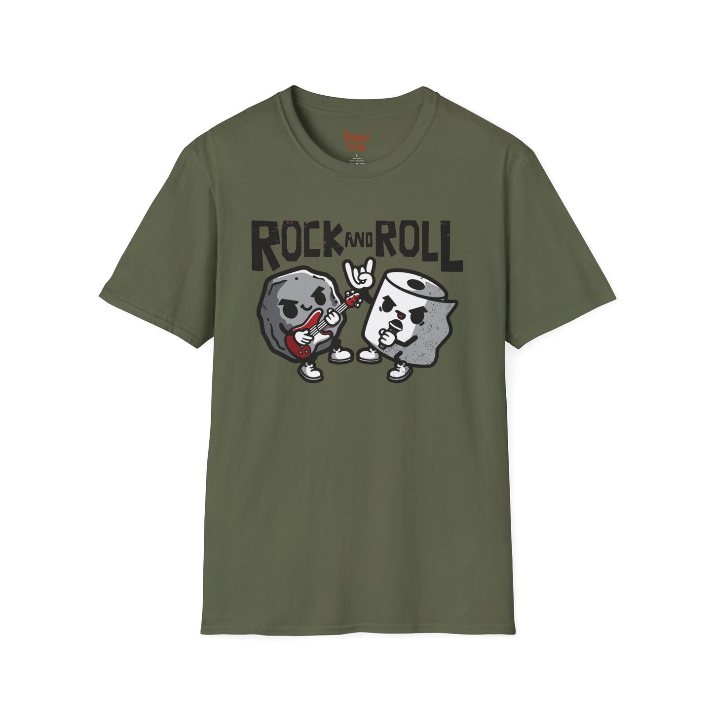 Red t-shirt with Rock and Roll Music Pun