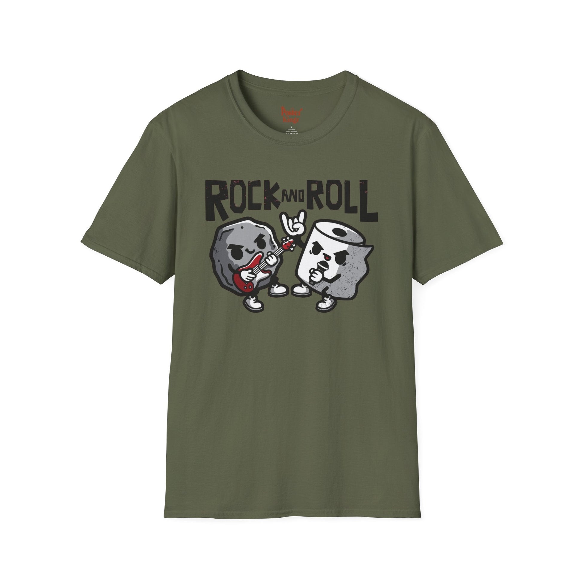 Red t-shirt with Rock and Roll Music Pun
