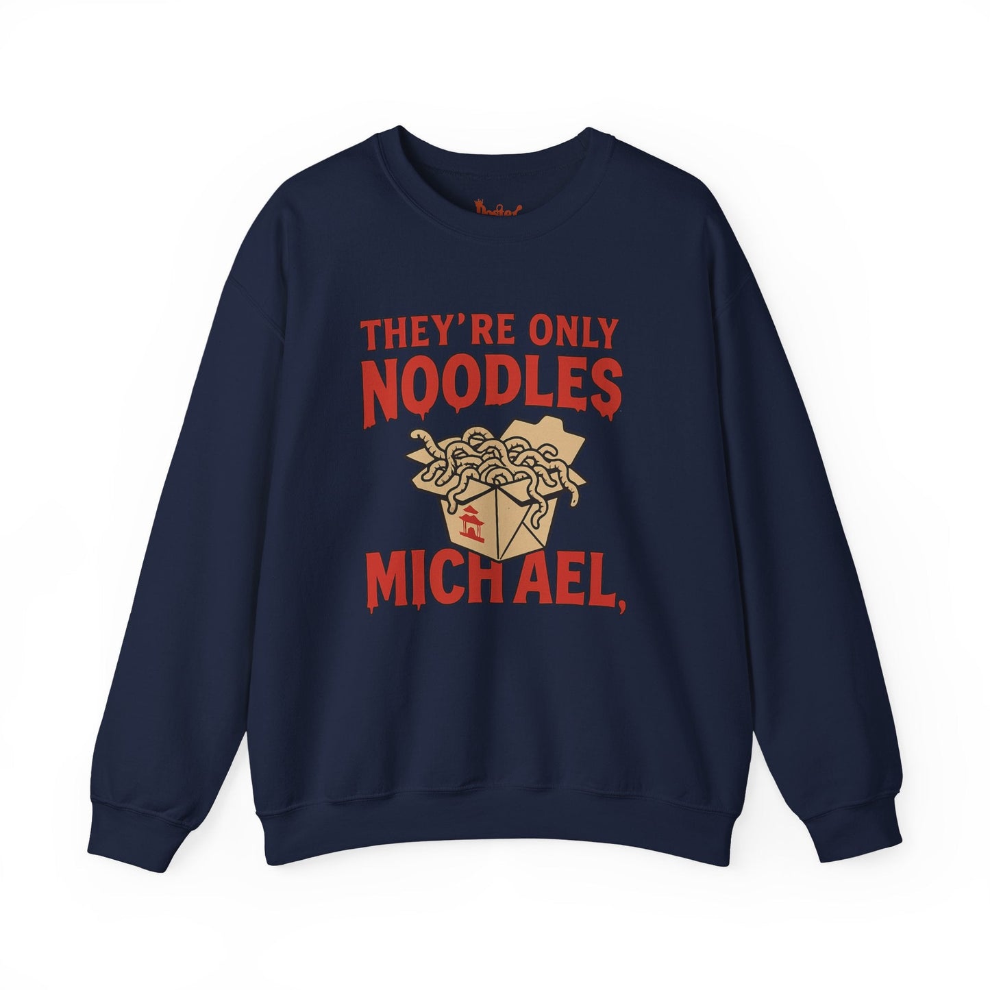 Black t-shirt with They're Only Noodles Michael Sweatshirt Horror Movie Parody