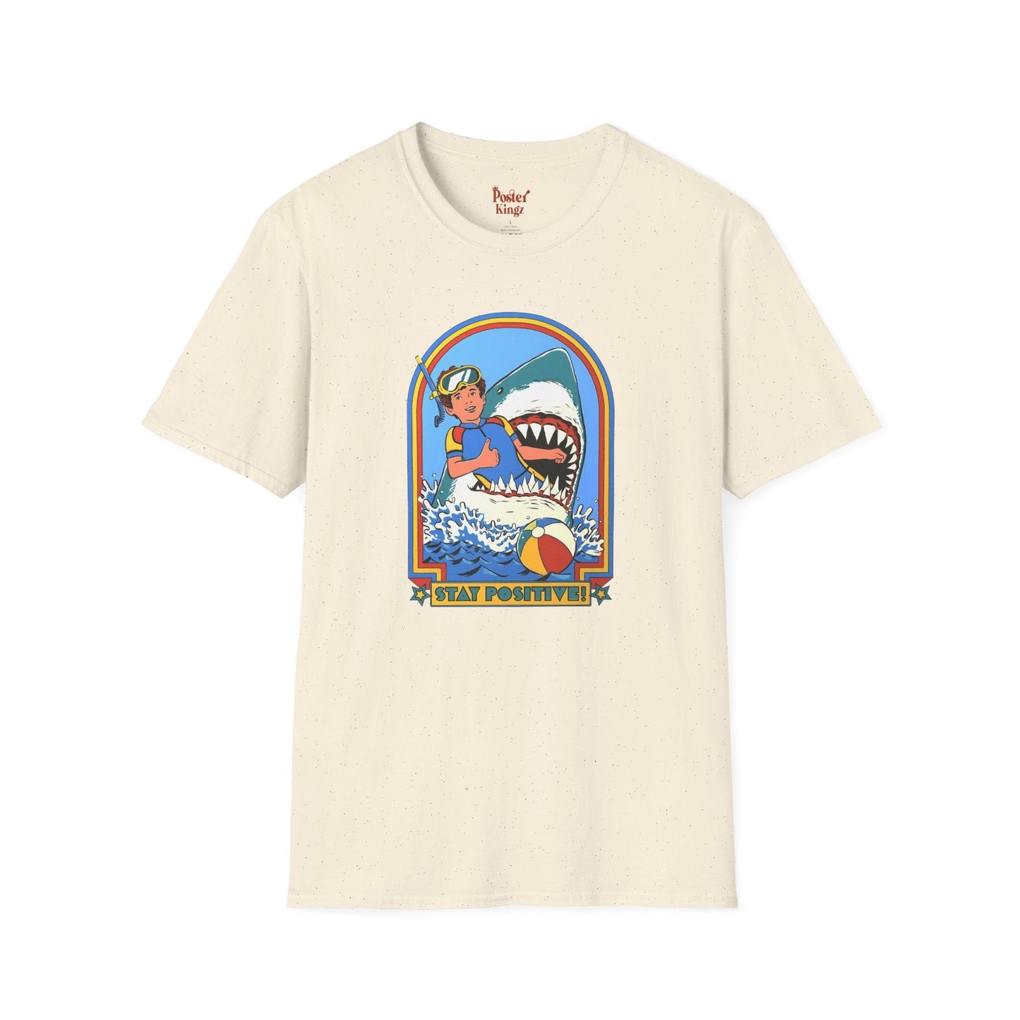 Green t-shirt with Stay Positive Dark Humour Shark