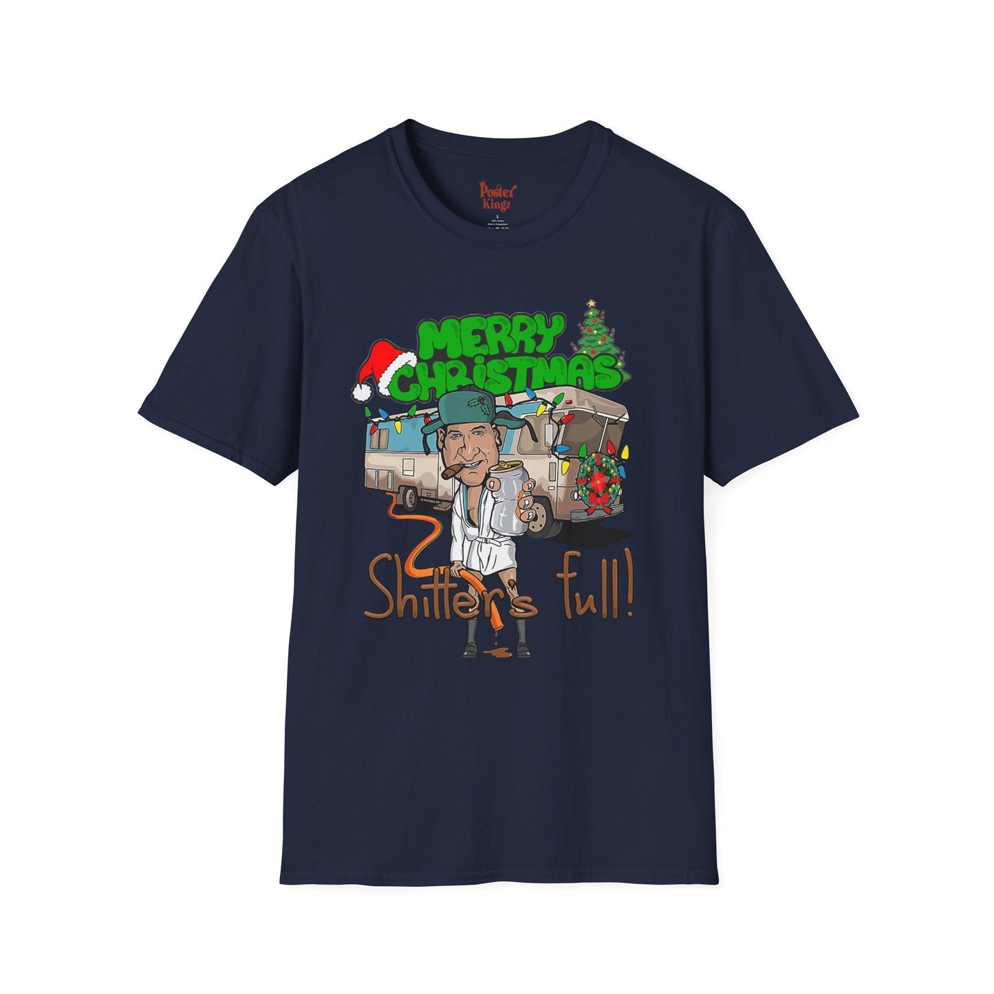 Navy t-shirt with Shitter's Full Christmas Christmas Vacation Parody