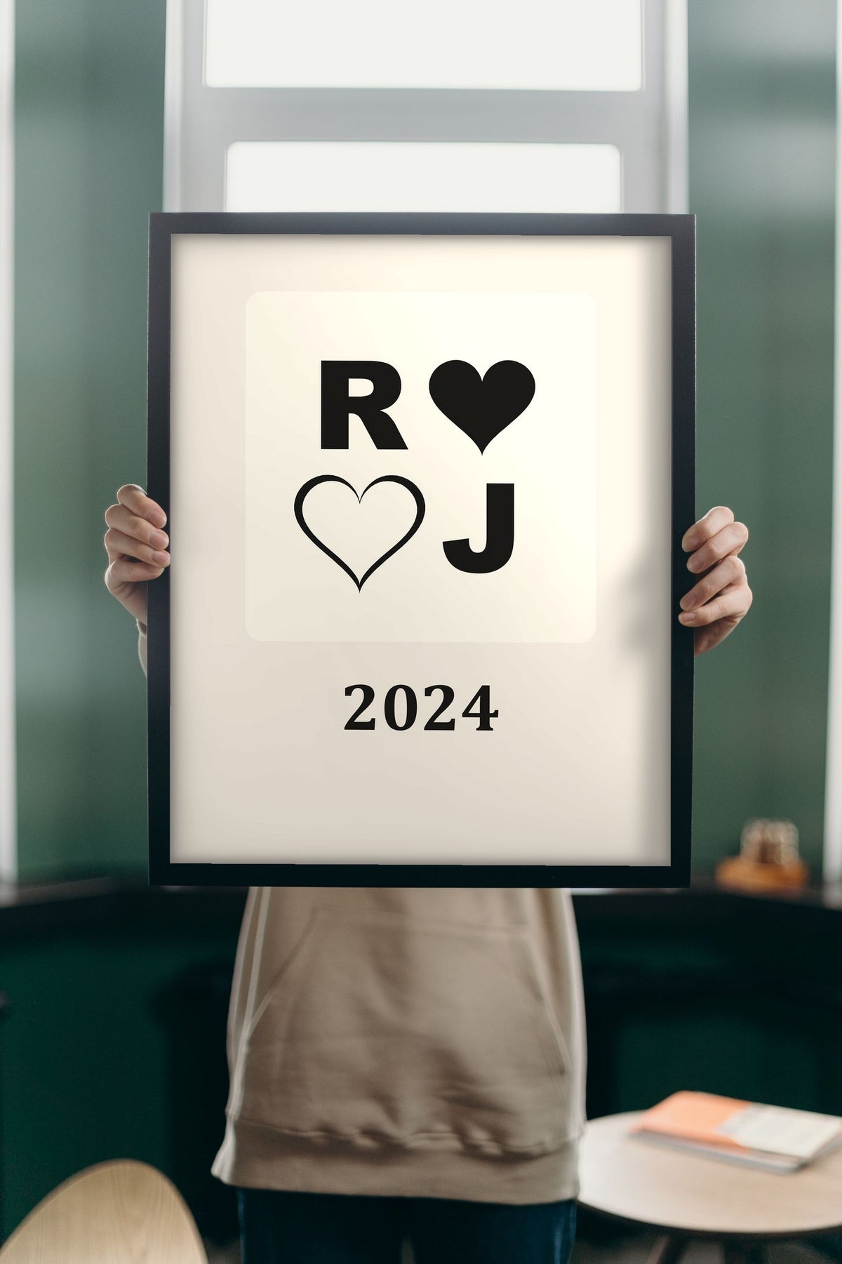 Lifestyle - Personalised Couples Anniversary Print held up in a bright room
