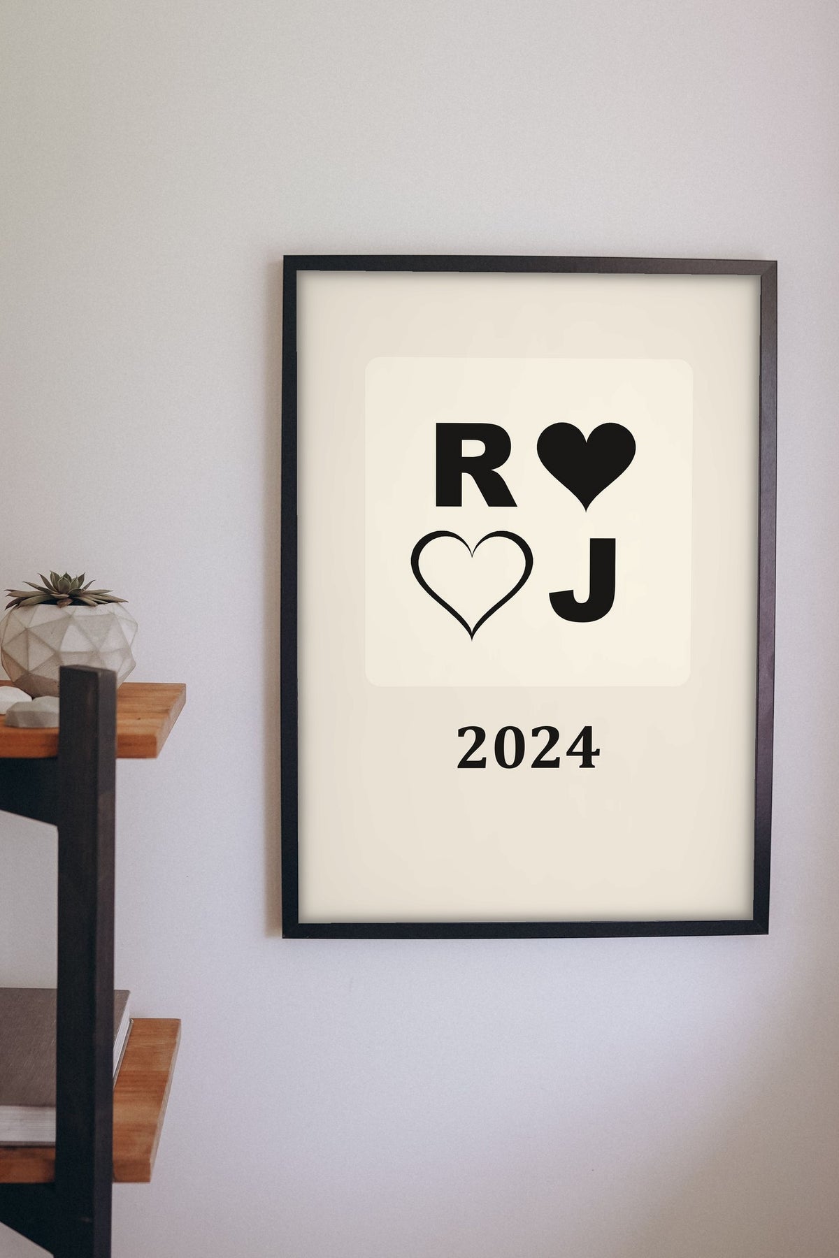 Lifestyle - Personalised Couples Anniversary Print hanging on a living room wall