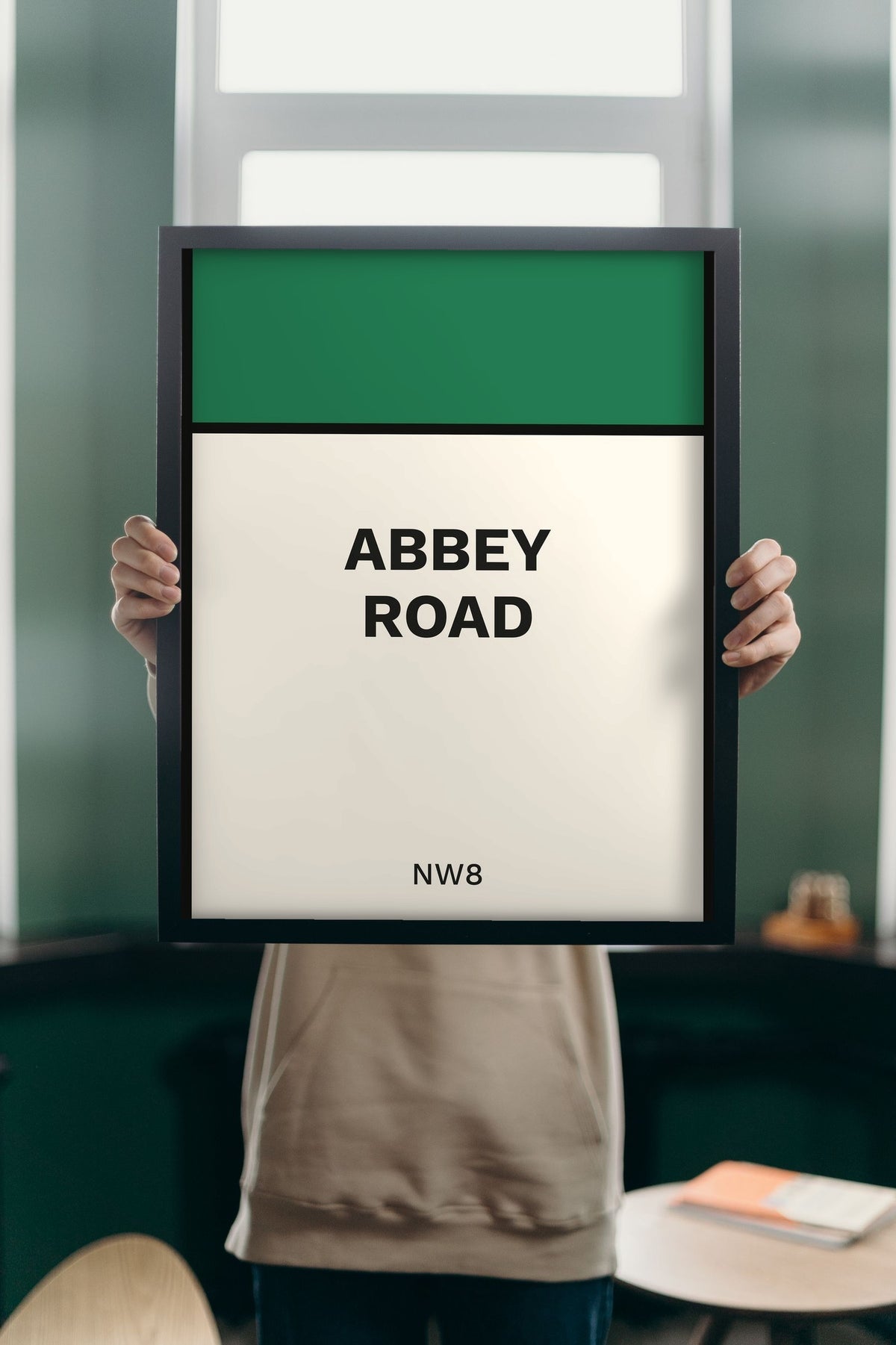 Lifestyle - Personalised Street Sign Print held up in a bright room