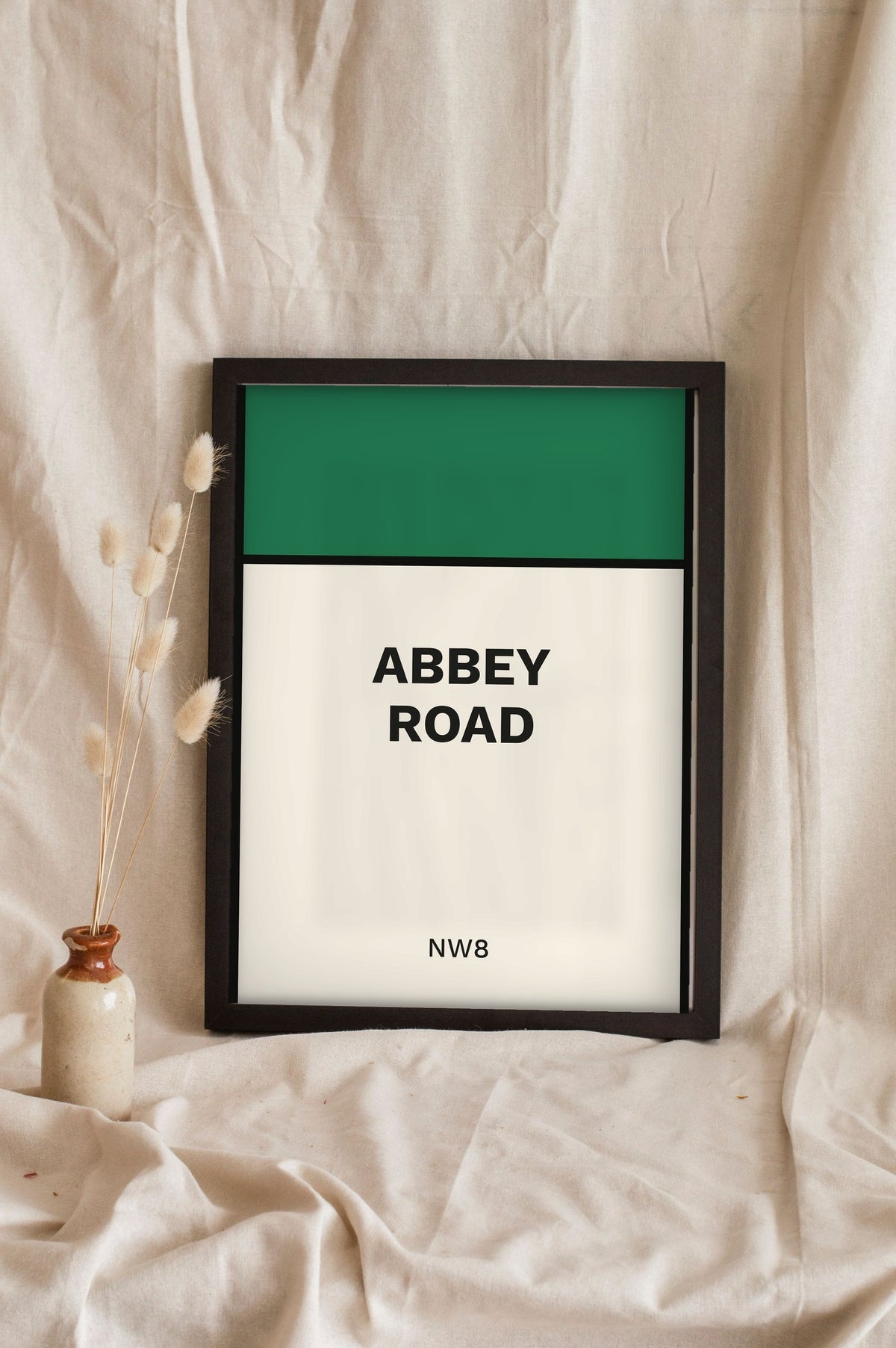 Lifestyle - Personalised Street Sign Print leaning in a frame with dried flowers