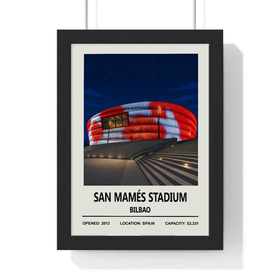 San Mamés Stadium poster framed in black wood frame, Athletic Bilbao wall art