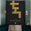 Lifestyle - Personalised Glitter Family Name Scrabble Print held up in a bright room