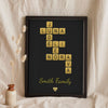 Lifestyle - Personalised Glitter Family Name Scrabble Print leaning in a frame with dried flowers