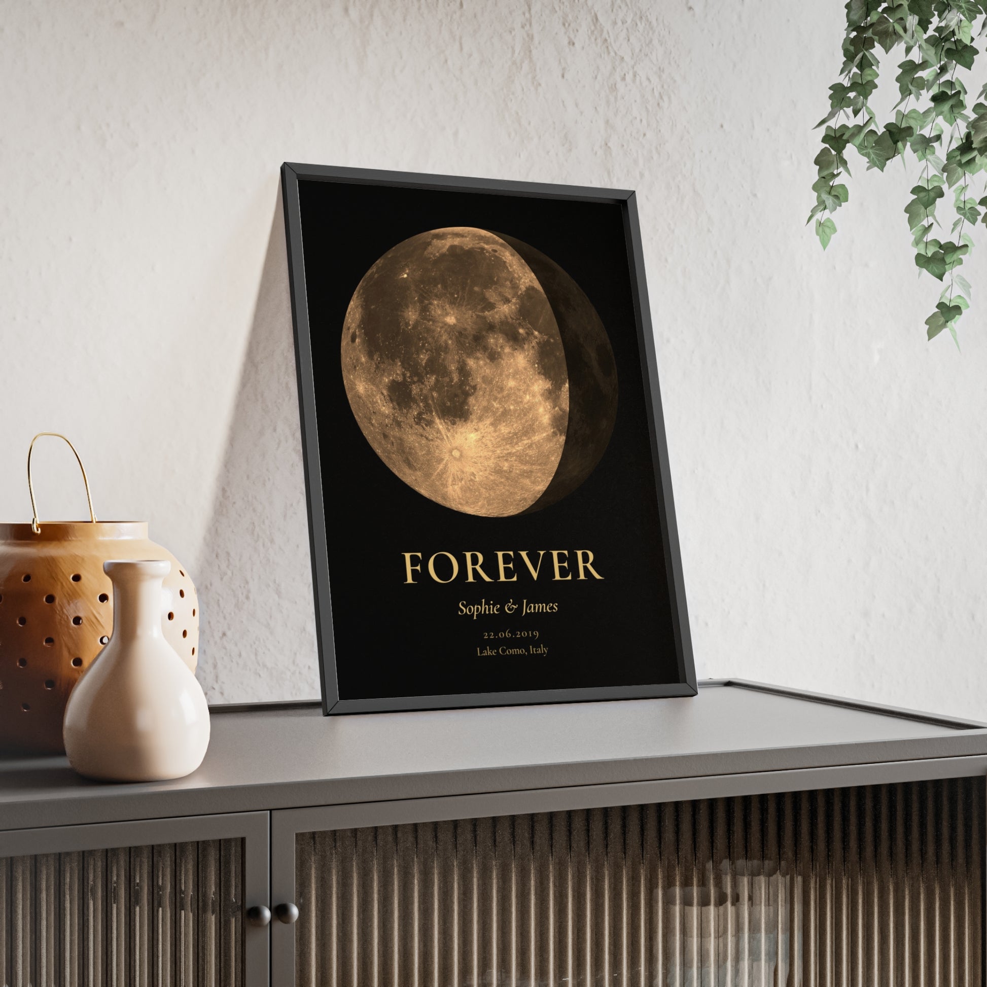 Custom wedding moon phase print with names, date and location