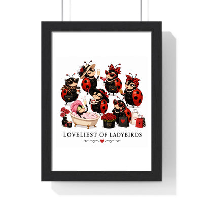 Loveliest of Ladybirds poster in black wood frame with white mount, UK printed nature wall art