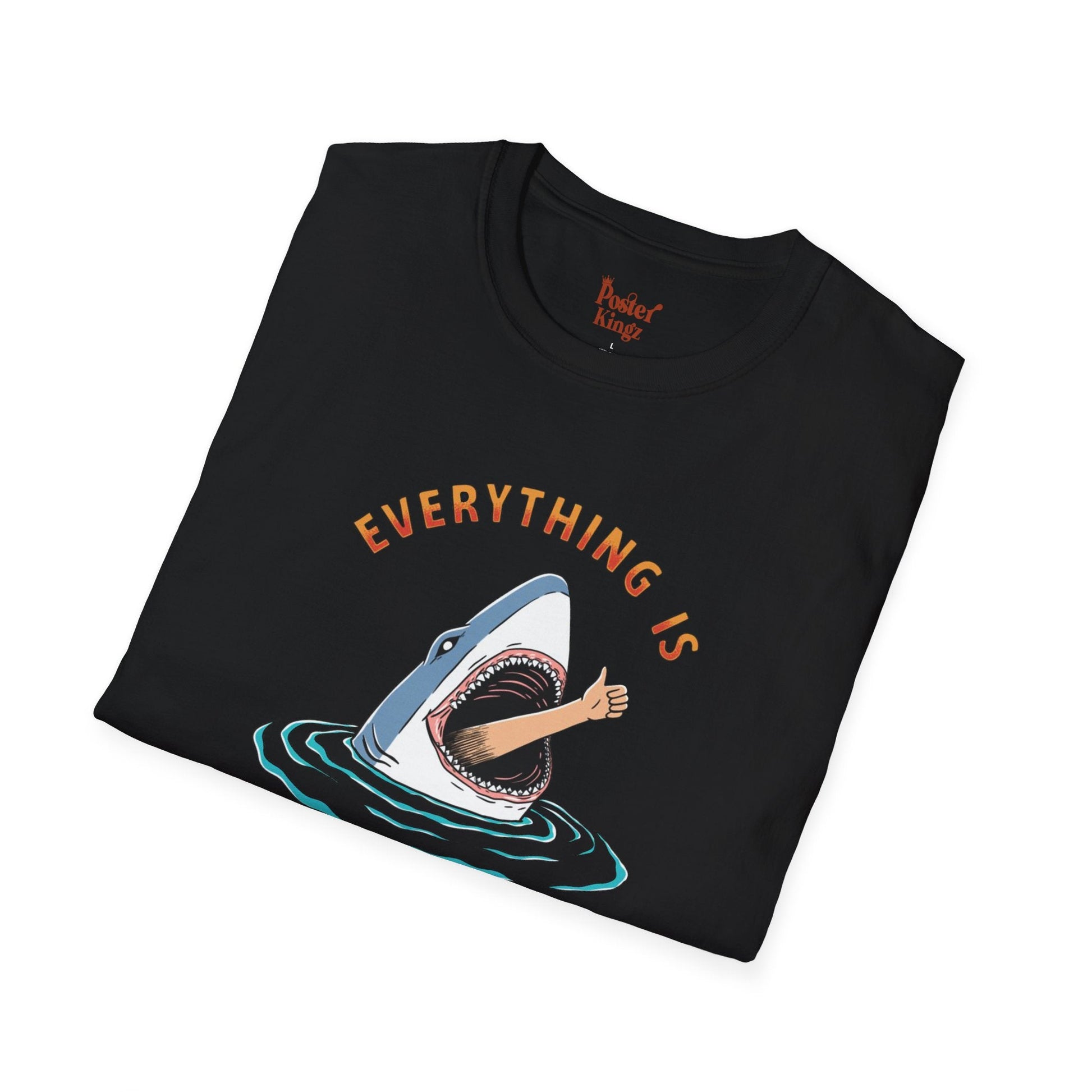Black t-shirt with Everything Is Fine Dark Humour Shark