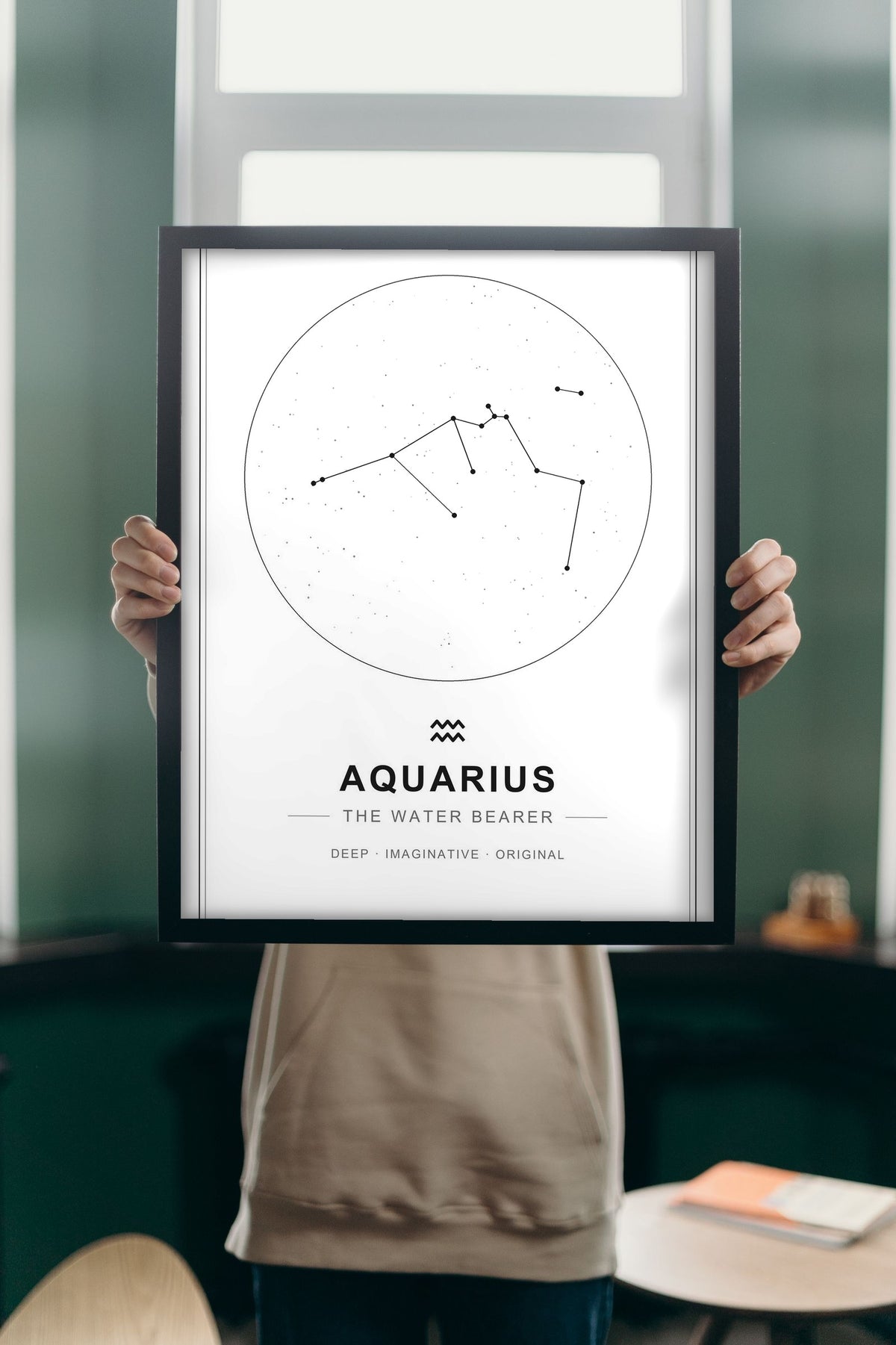 Lifestyle - Personalised Zodiac Star Sign Print held up in a bright room