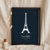 Lifestyle - Personalised Eiffel Tower Line Art Print leaning in a frame with dried flowers