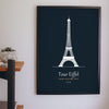 Lifestyle - Personalised Eiffel Tower Line Art Print hanging on a living room wall