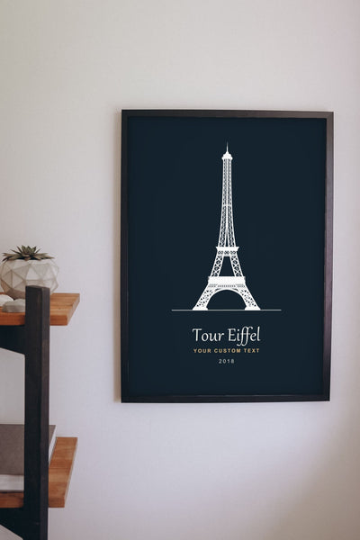 Lifestyle - Personalised Eiffel Tower Line Art Print hanging on a living room wall