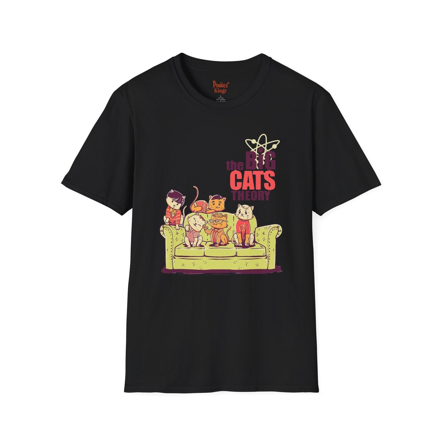 Green t-shirt with The Big Cats Theory Cat Parody