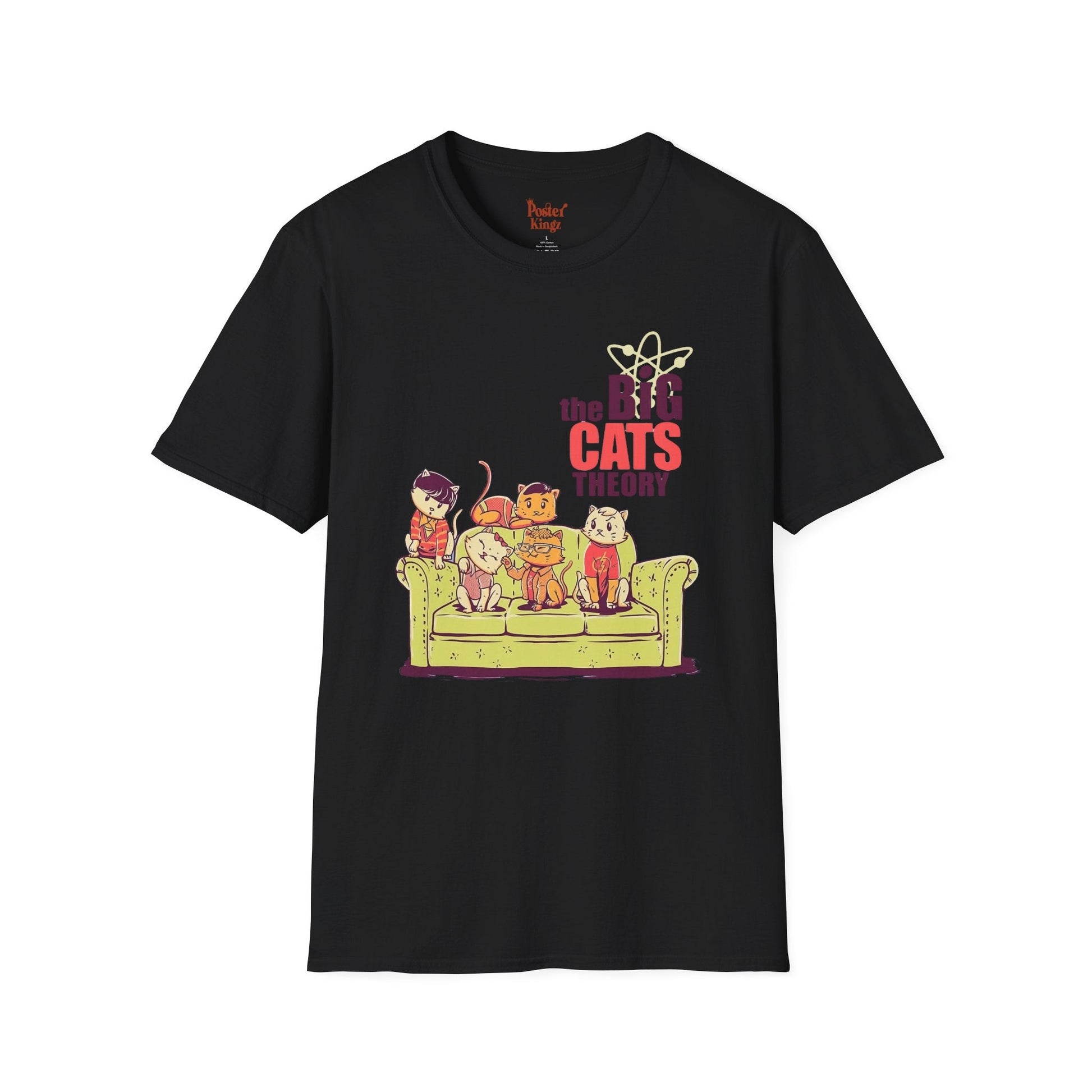 Green t-shirt with The Big Cats Theory Cat Parody