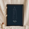 Lifestyle - Personalised Big Ben Line Art Print leaning in a frame with dried flowers