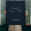 Lifestyle - Personalised Tower Bridge Line Art Print held up in a bright room