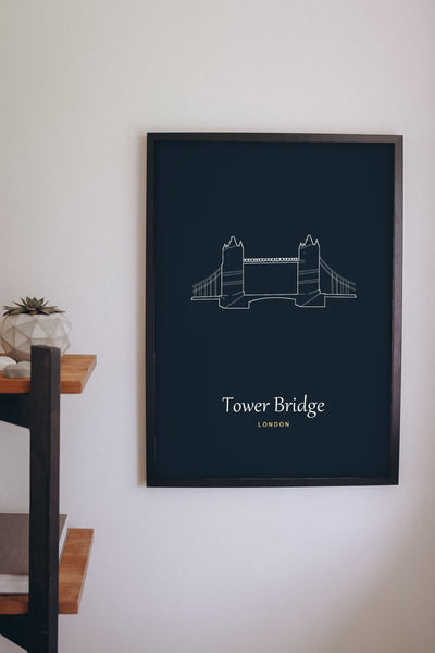 Lifestyle - Personalised Tower Bridge Line Art Print hanging on a living room wall