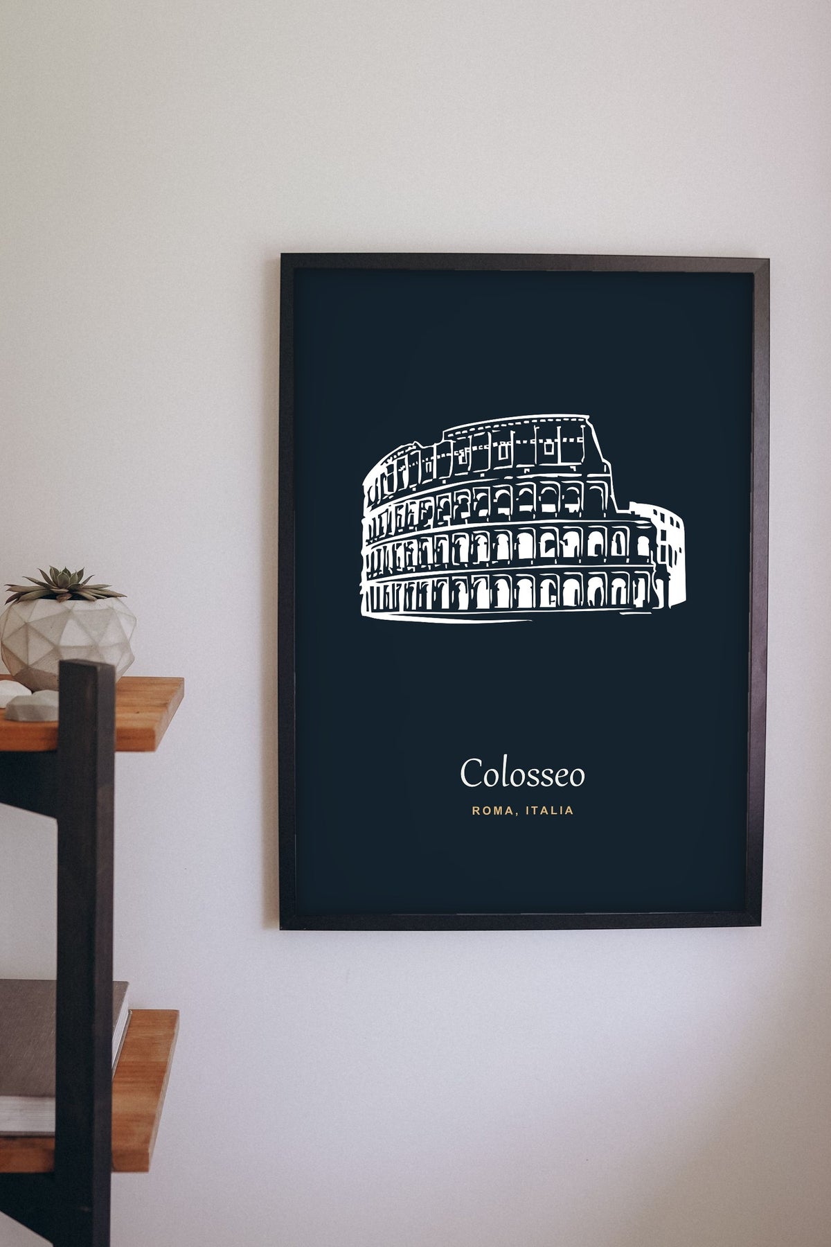 Lifestyle - Personalised Colosseum Line Art Print hanging on a living room wall