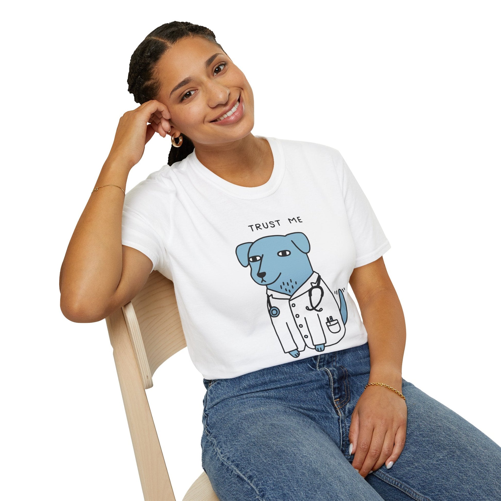 Black t-shirt with Trust Me I'm a Dogtor Dog Pun