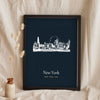 Lifestyle - Personalised New York Line Art Print leaning in a frame with dried flowers