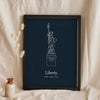 Lifestyle - Personalised Statue of Liberty Line Art Print leaning in a frame with dried flowers