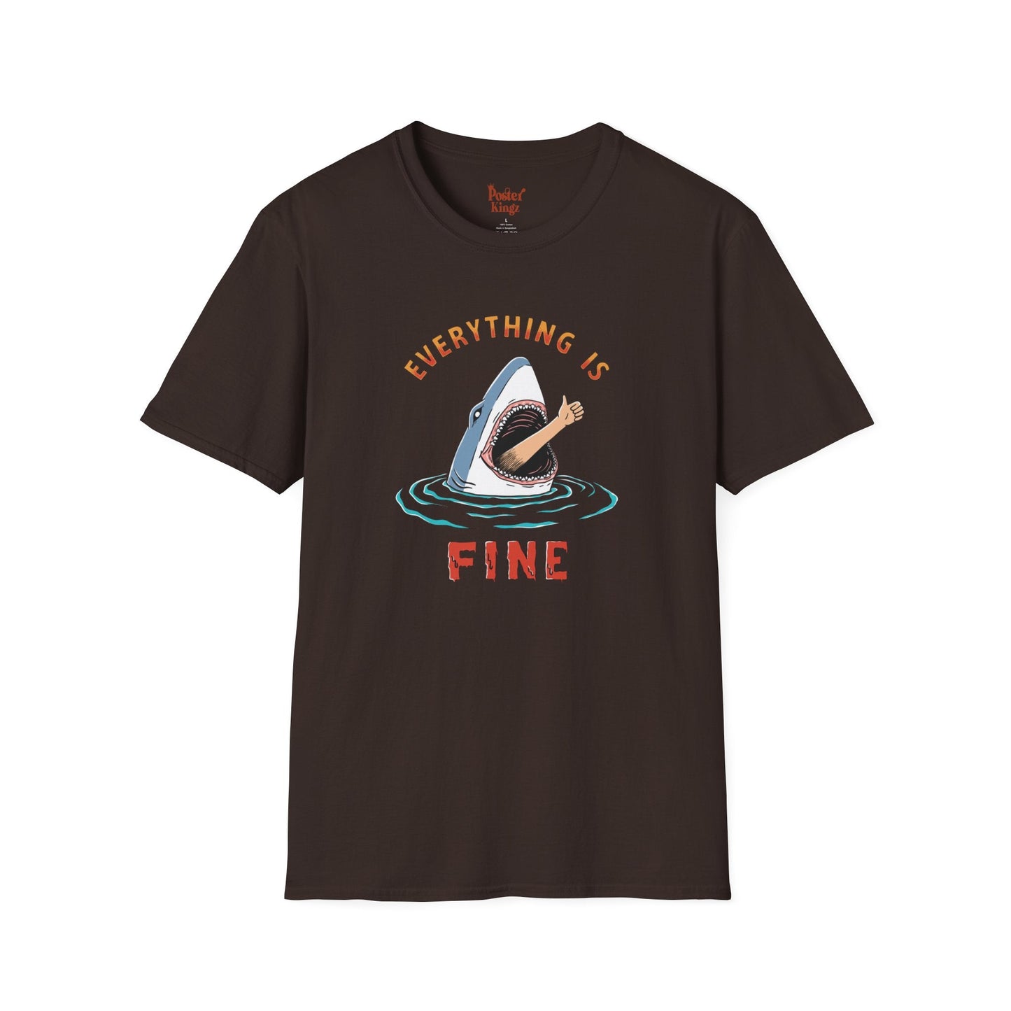 Black t-shirt with Everything Is Fine Dark Humour Shark