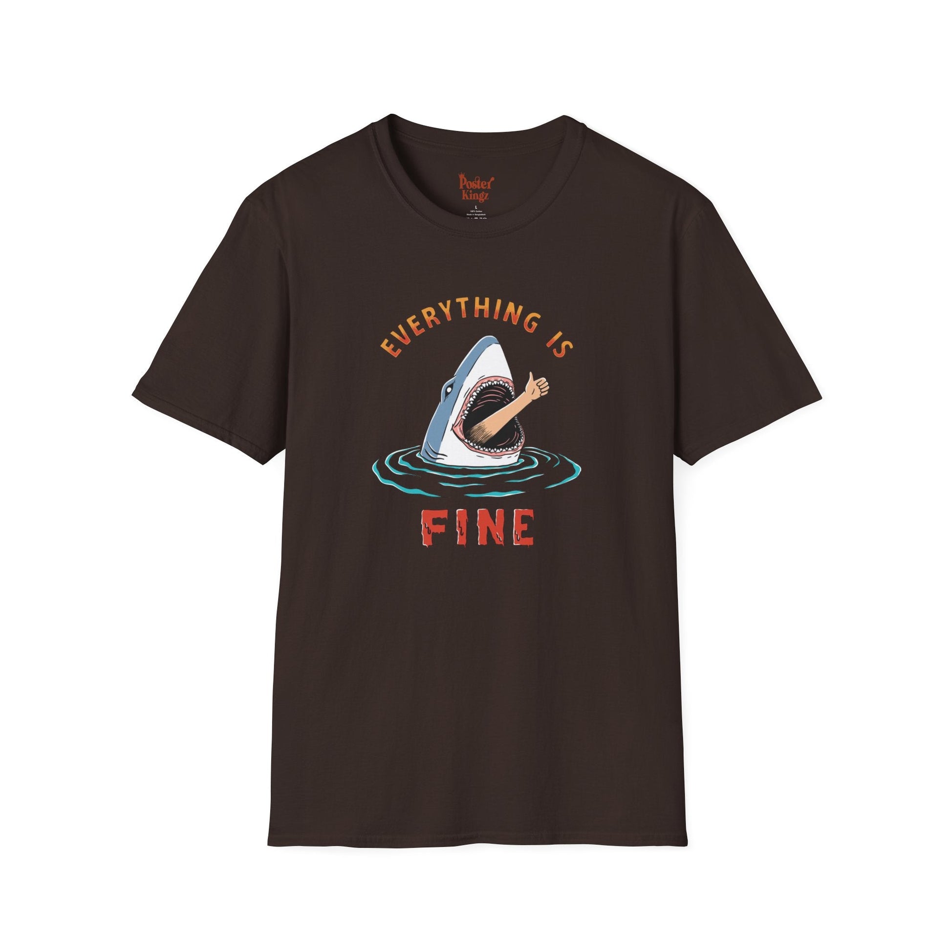 Black t-shirt with Everything Is Fine Dark Humour Shark