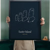 Lifestyle - Personalised Easter Island Line Art Print held up in a bright room