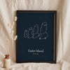 Lifestyle - Personalised Easter Island Line Art Print leaning in a frame with dried flowers