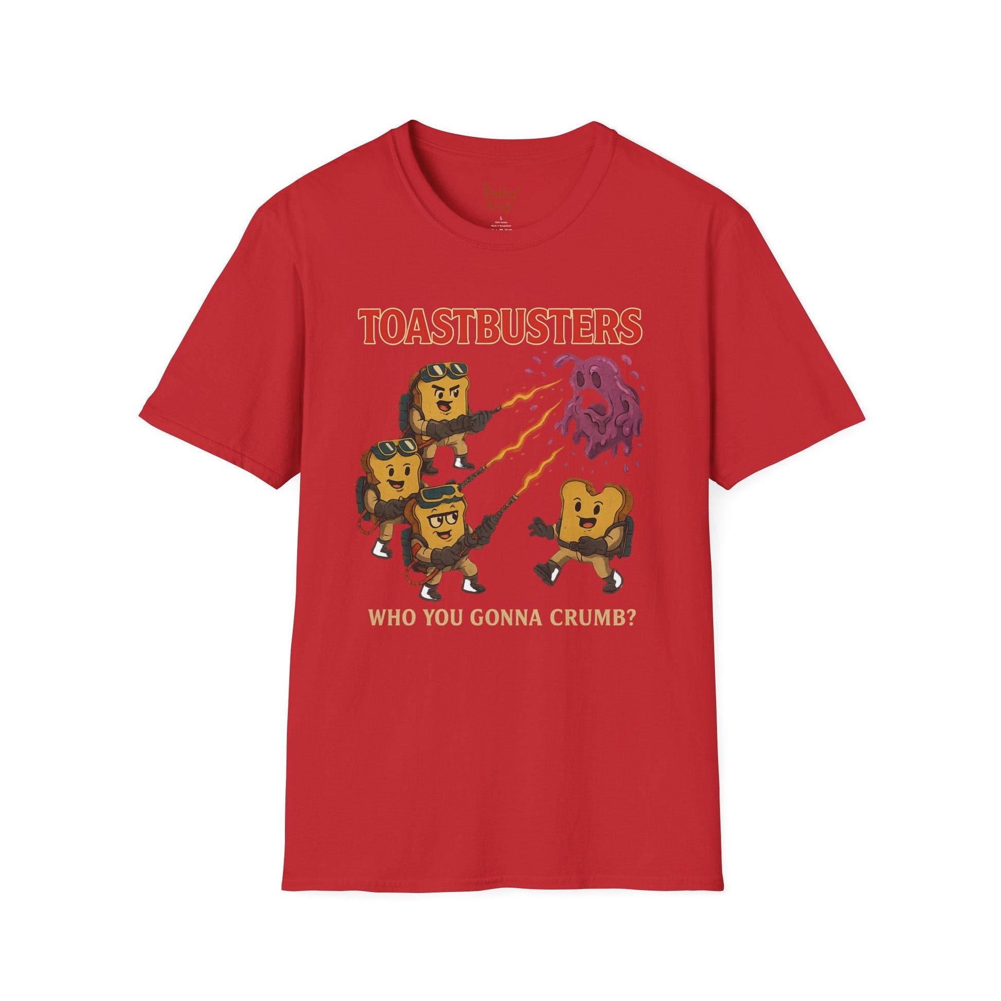 Red t-shirt with Toastbusters Ghostbusters Parody