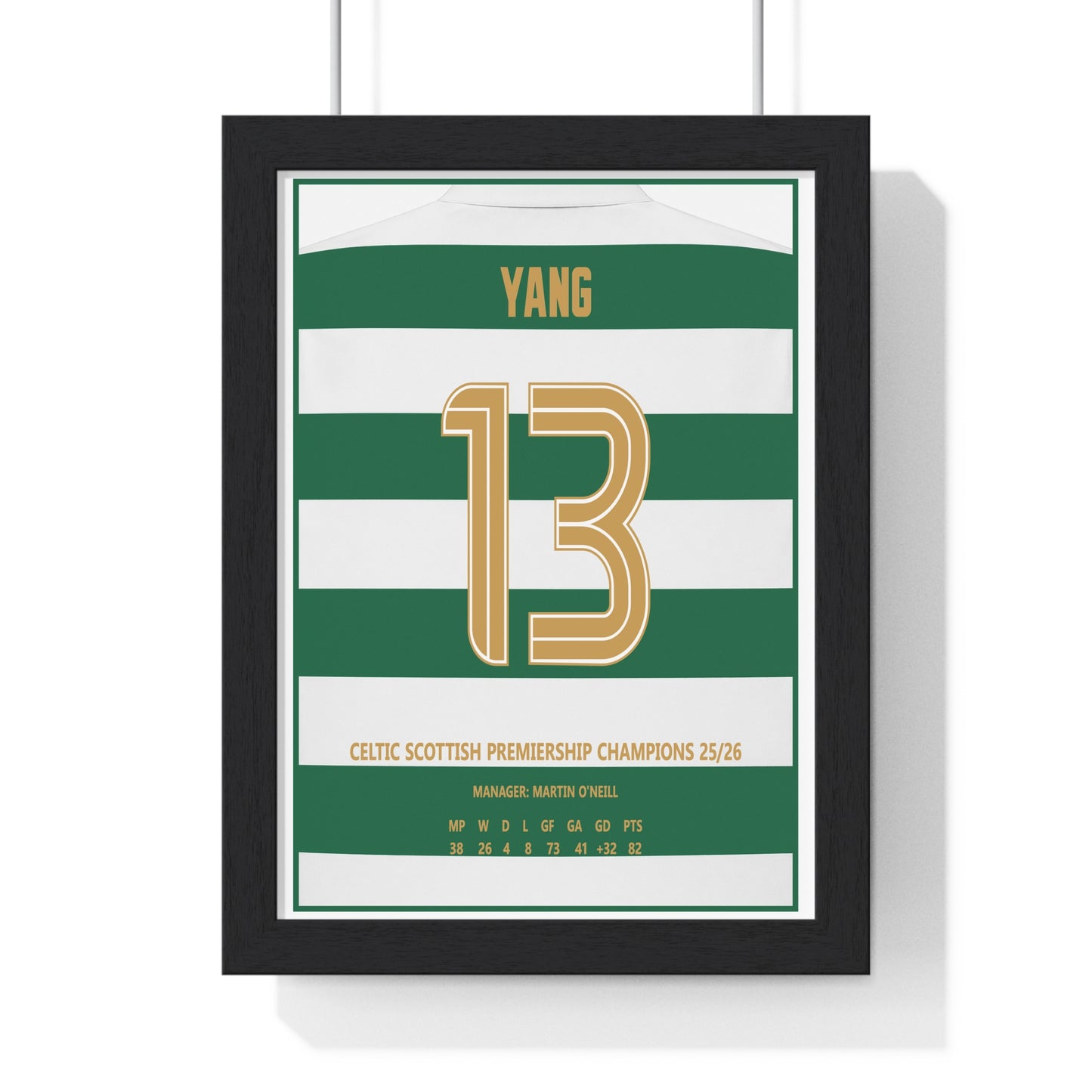 Celtic Yang 13 Scottish Premiership Champions 2026 framed poster
